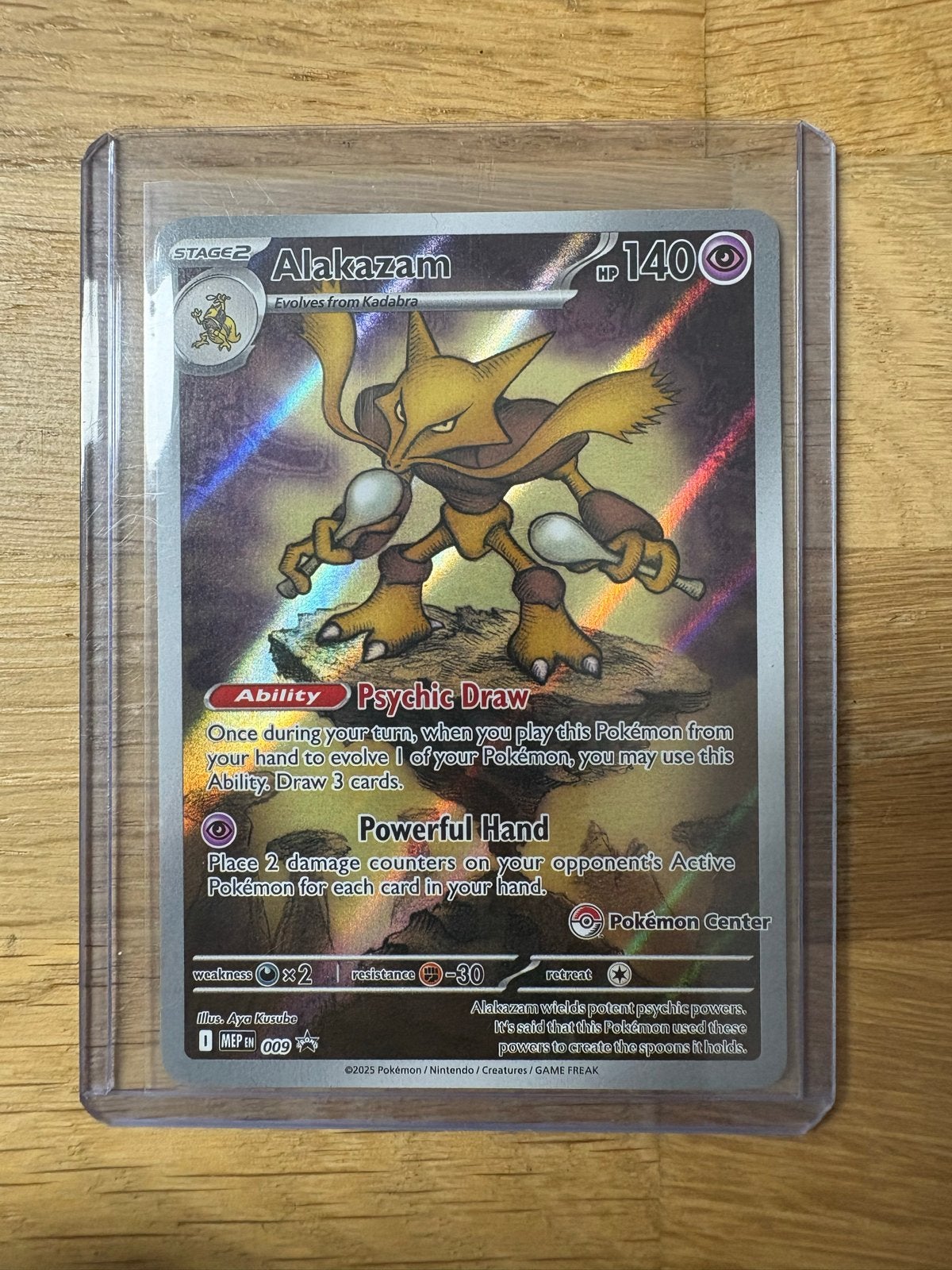 Pokemon Center Stamped Promo Kaart Alakazam 009, Ophalen of Verzenden, Zo goed als nieuw, Losse kaart, Foil
