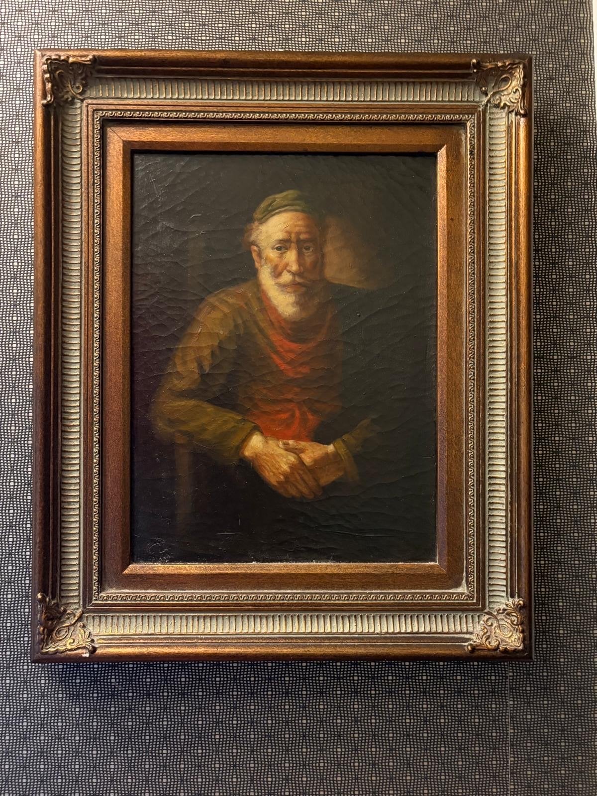 Rembrandtschool : Portret van een oude man, Antiek en Kunst, Doek, Portret of Personen, Ophalen of Verzenden, Olieverf