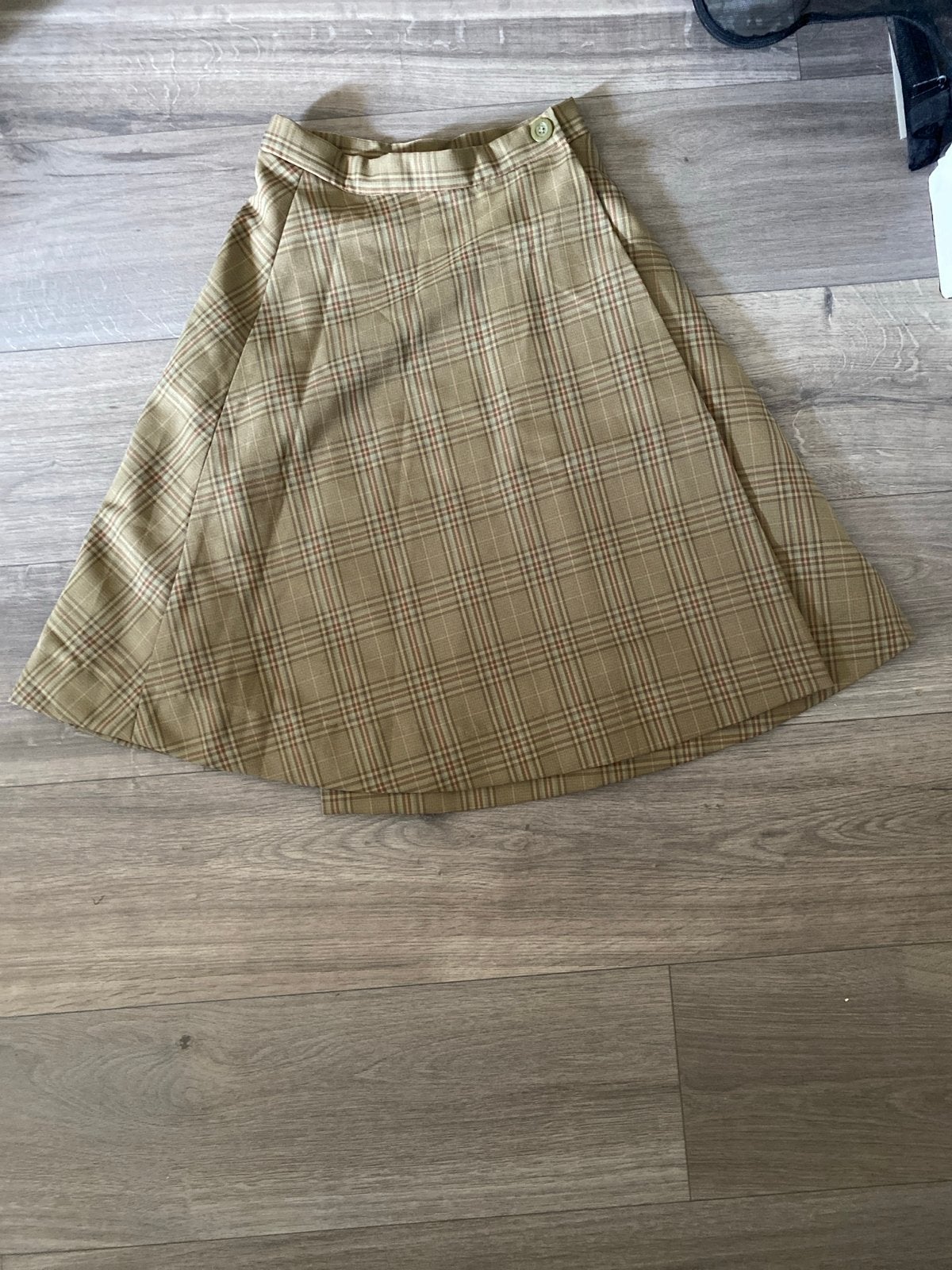 Geruite A-lijn rok in beige/bruin, Verzenden, Beige, Zo goed als nieuw, Maat 34 (XS) of kleiner