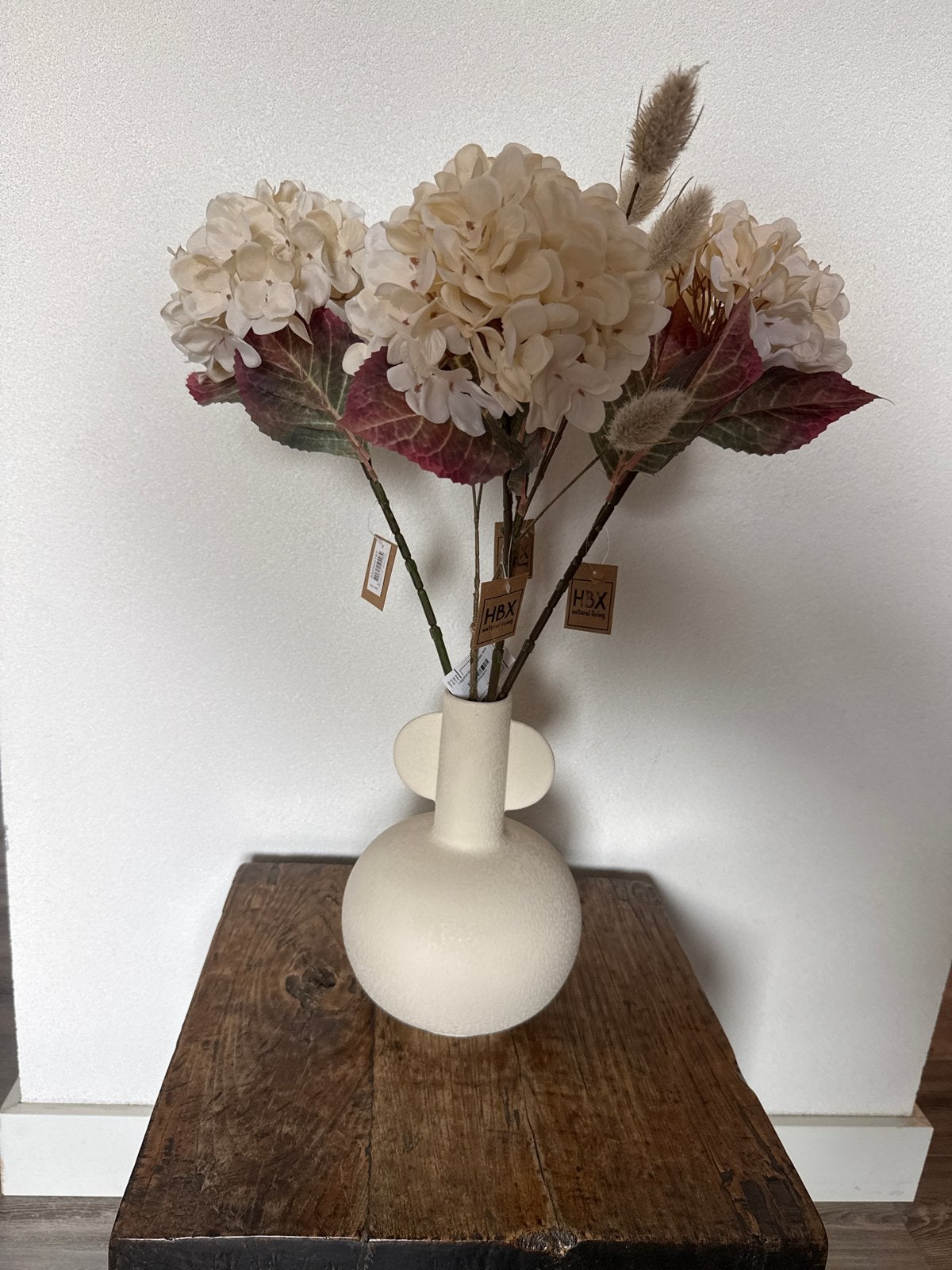 Crèmekleurige vaas met kunstbloemen, Ophalen, Zo goed als nieuw, Inclusief decoratie, Beige