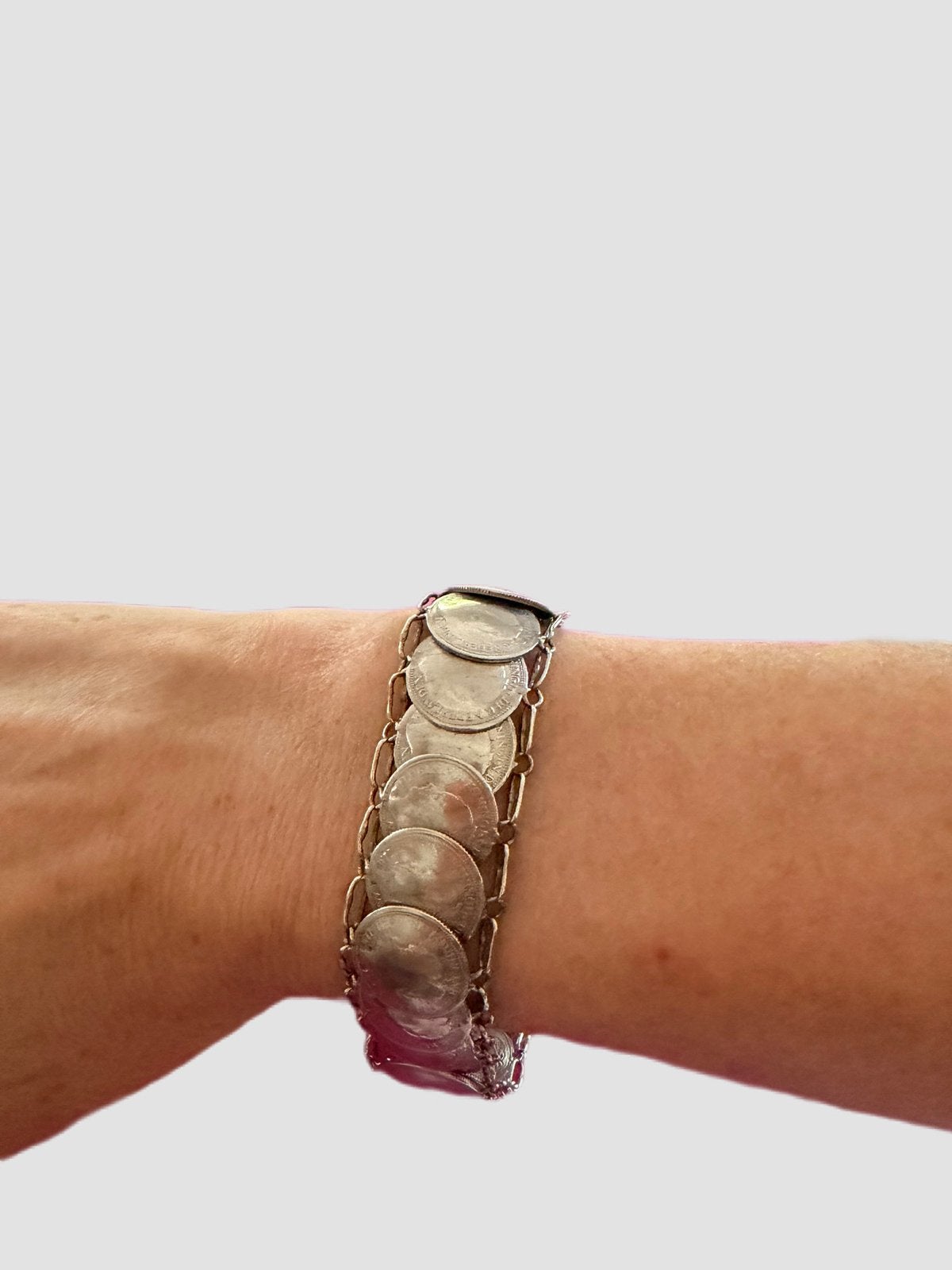 Zilveren dubbeltjes armband Wilhelmina (1927-1939), Sieraden, Tassen en Uiterlijk, Antieke sieraden, Ophalen of Verzenden, Zilver