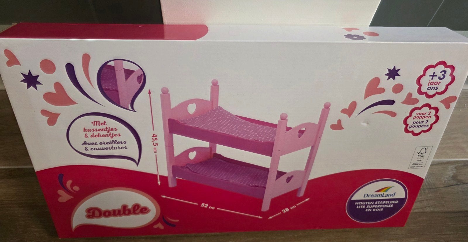 DreamLand Houten Stapelbed voor Poppen - Roze, Kinderen en Baby's, Ophalen of Verzenden, Nieuw, Overige typen