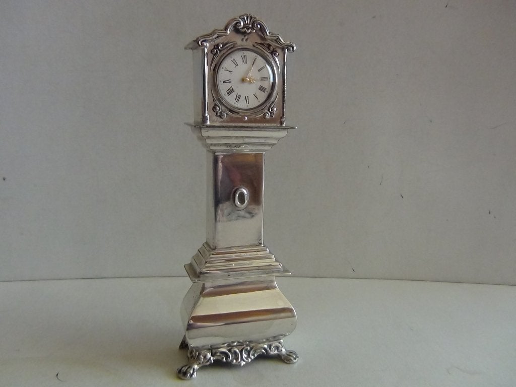 Miniatuur zilver EZ1 staande klok zilveren miniaturen, Antiek en Kunst, Verzenden, Zilver