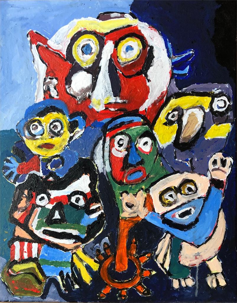 Schilderij geinspireerd door Karel Appel, Ophalen of Verzenden