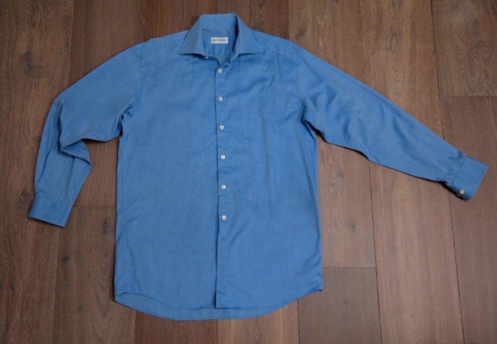 ZGAN Net blauw overhemd Bijenkorf; subtiele glans; mt medium, Blauw, Zo goed als nieuw, Alveare (Bijenkorf), Halswijdte 39/40 (M)
