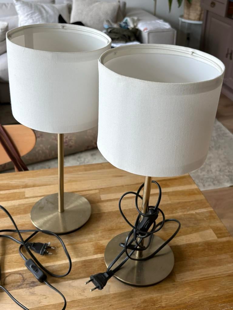 2x IKEA Ringsta / Skaftet tafellampen wit & goud 41cm, Ophalen of Verzenden, Zo goed als nieuw, Metaal, Minder dan 50 cm
