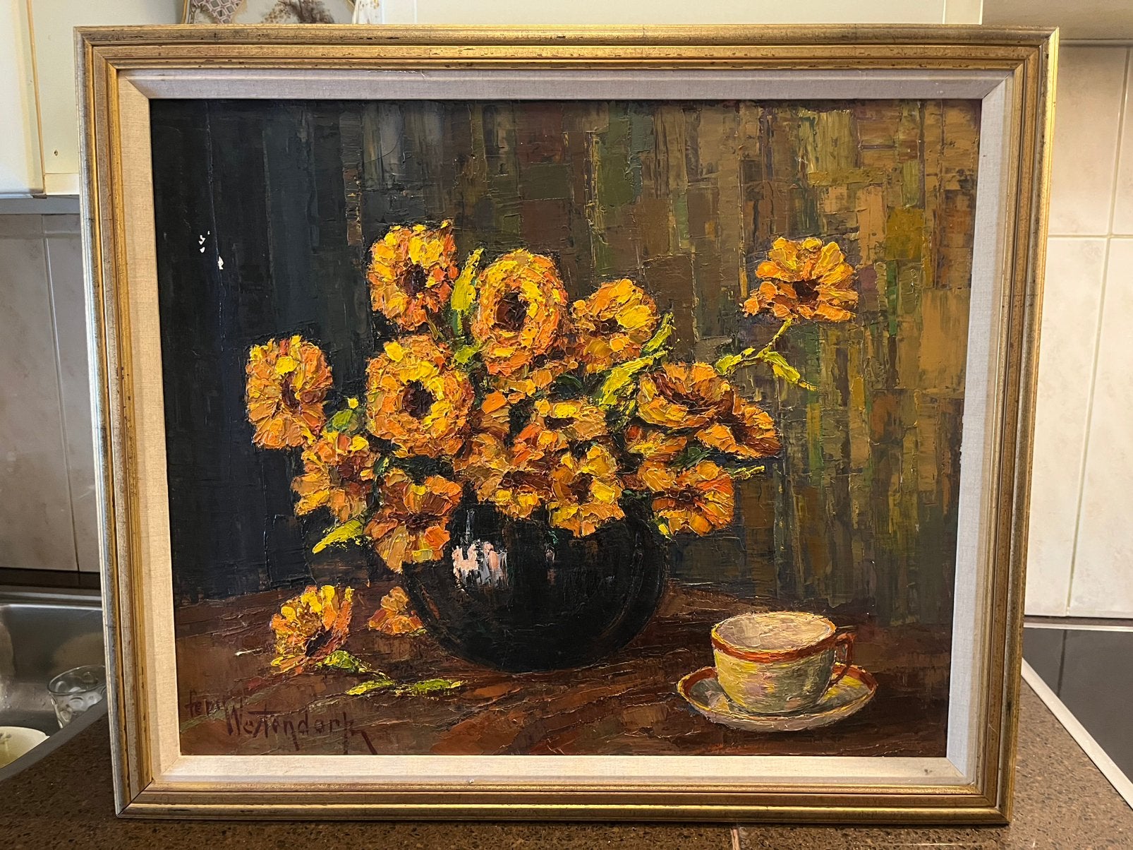 19 eeuws olieverf bloemen stilleven schilderij, Ophalen