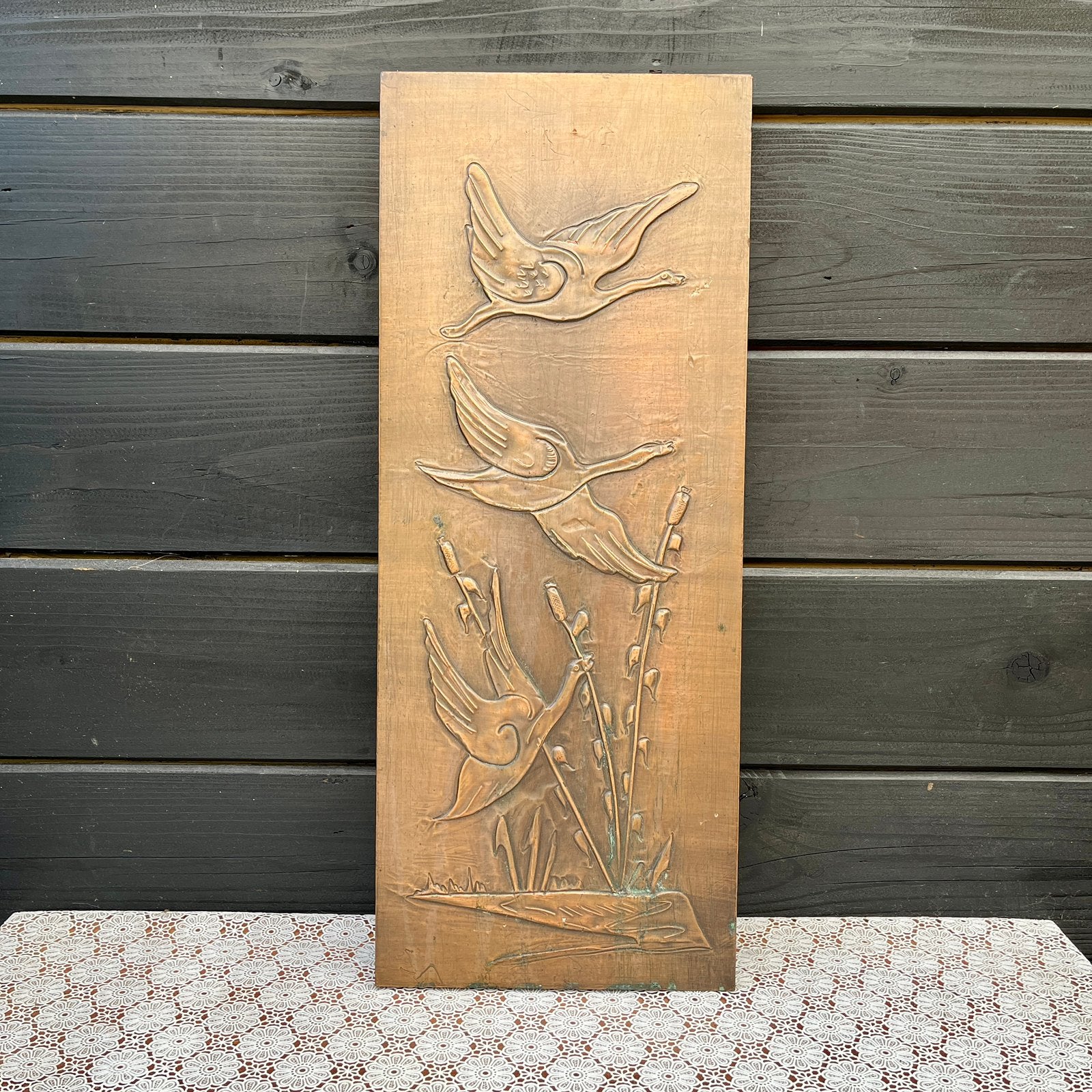 Vintage Koperen Wandpaneel – Vliegende Vogels  Mid-Century, Ophalen of Verzenden, Zo goed als nieuw