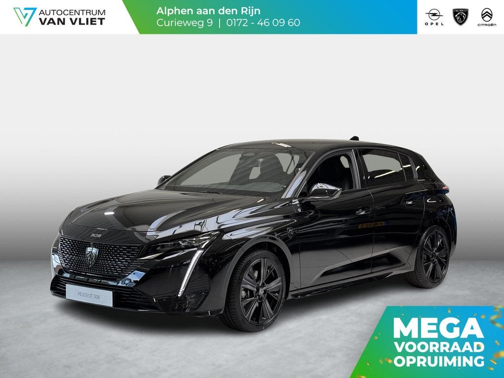 Peugeot 308 1.2 Hybrid 145 e-DCS6 GT 360 Camera l Elek. vers, Auto's, Peugeot, Gebruikt, Euro 6, Zwart, Origineel Nederlands