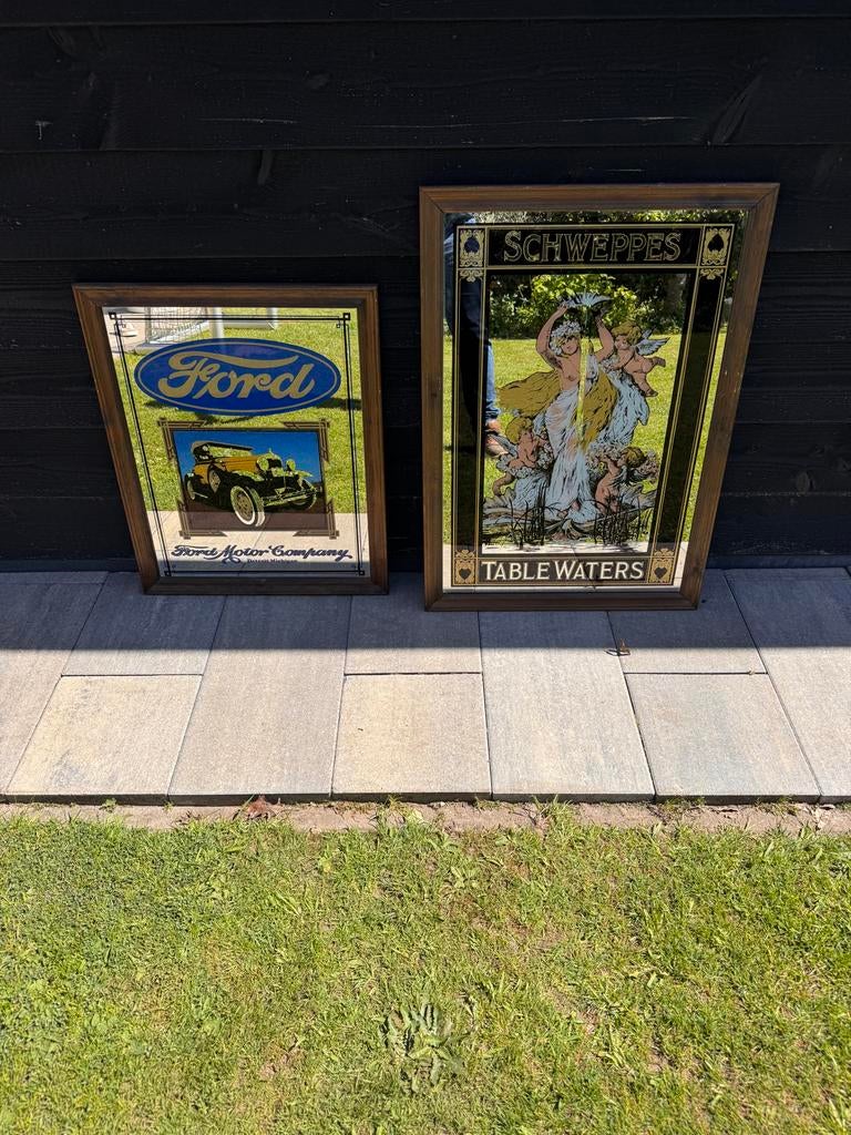 Vintage grote Spiegels: Ford en Schweppes Reclame, Ophalen of Verzenden