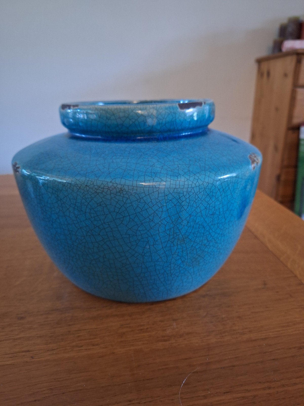 Decoratieve turquoise / petrol vaas, Huis en Inrichting, Overige kleuren, Ophalen of Verzenden, Zo goed als nieuw, 20 cm