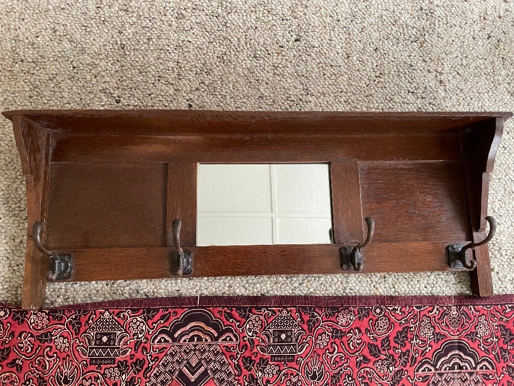 Prachtige Vintage Eiken Wandkapstok met Spiegel, Gebruikt, Minder dan 100 cm, Hout, Ophalen