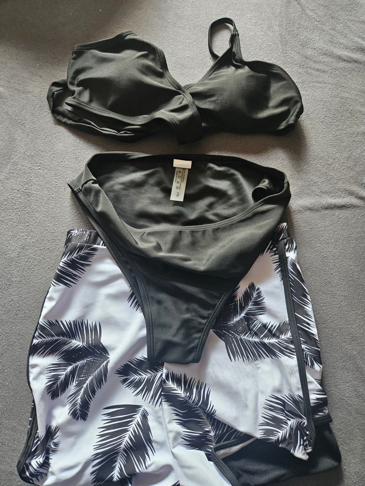 Zwart bikini setje met palmprint short, Ophalen, Nieuw, Zwart, Bikini