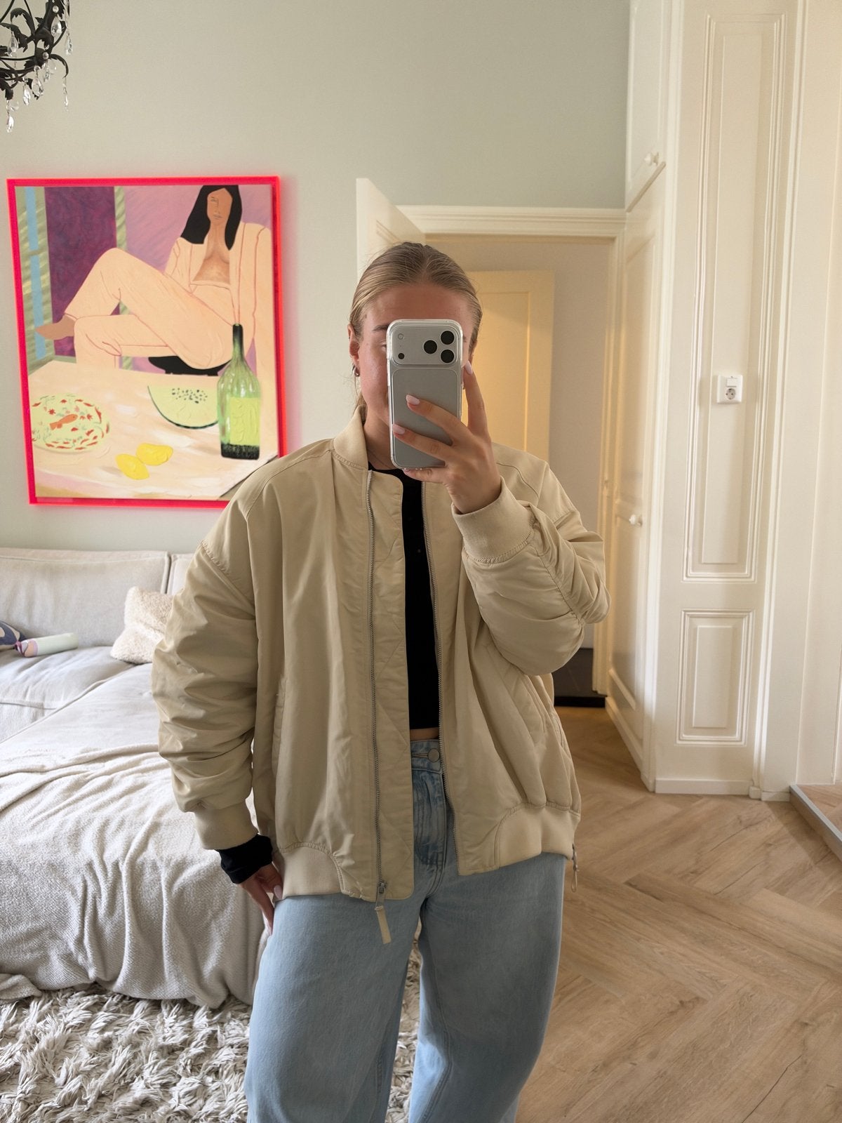 Zara Bomberjack Beige Maat M, Kleding | Dames, Ophalen of Verzenden, Gedragen, Maat 38/40 (M), Beige