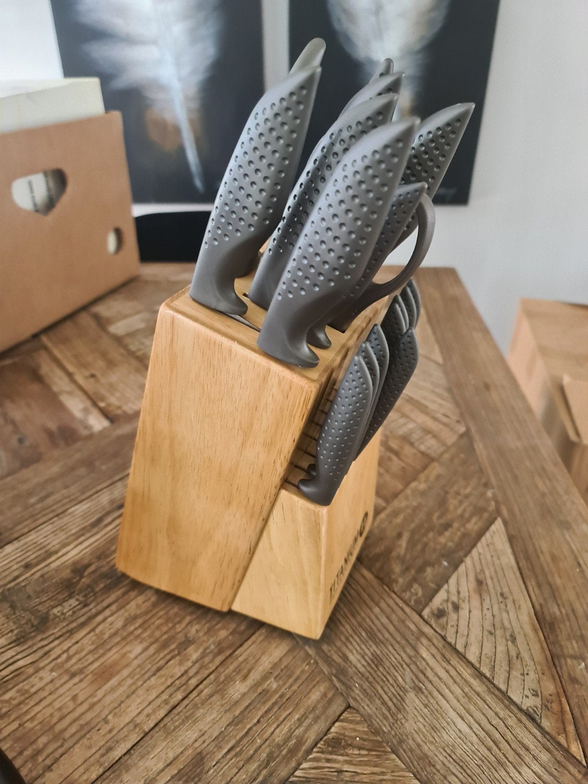 Titanium II Professionele Messenset met Blok 15-delig nieuw, Huis en Inrichting, Keuken | Bestek, Bestekset, Nieuw, Ophalen of Verzenden