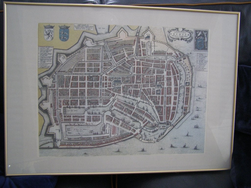 Repro plattegrond Enkhuizen uit 1649, door Blaeu, in gelijst, Ophalen, Joan Blaeu, 1800 tot 2000, Nederland