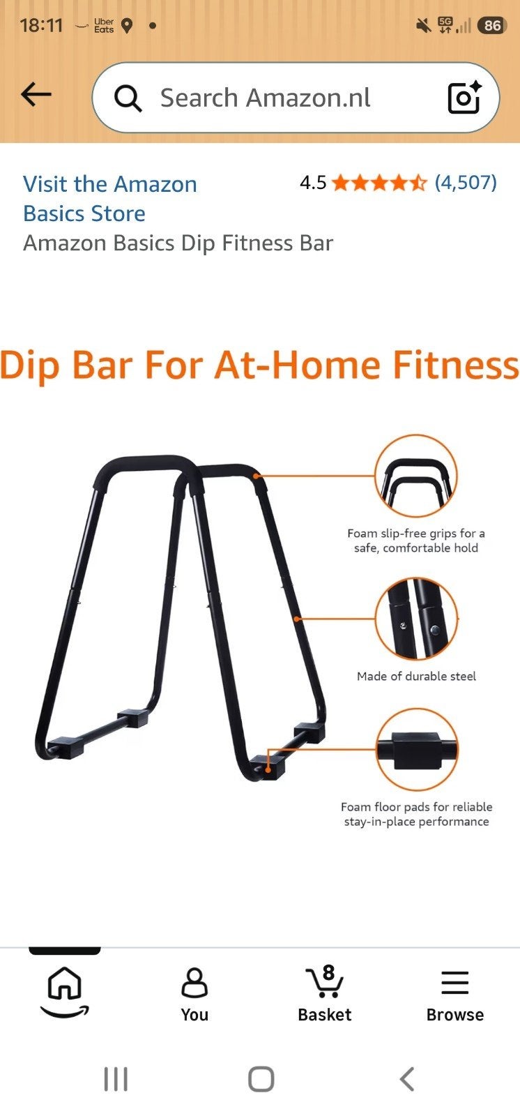Amazon Basics Dip Fitness Bar - Nieuw in doos, Ophalen, Nieuw, Armen, Overige typen