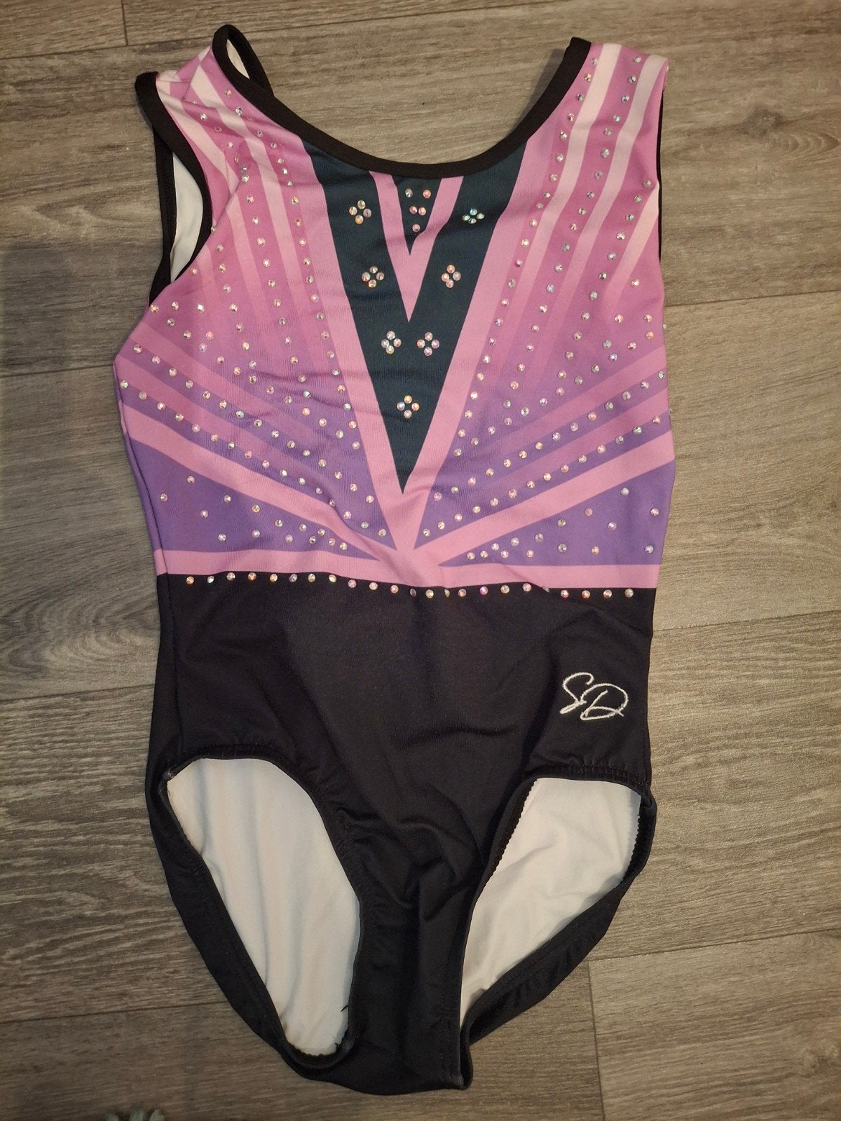 AXS turnpakje Sparkle&Dream zwart roze groen strasssteentje, Maat 36 t/m 42, Ophalen of Verzenden, Zo goed als nieuw, Turnpak(je)