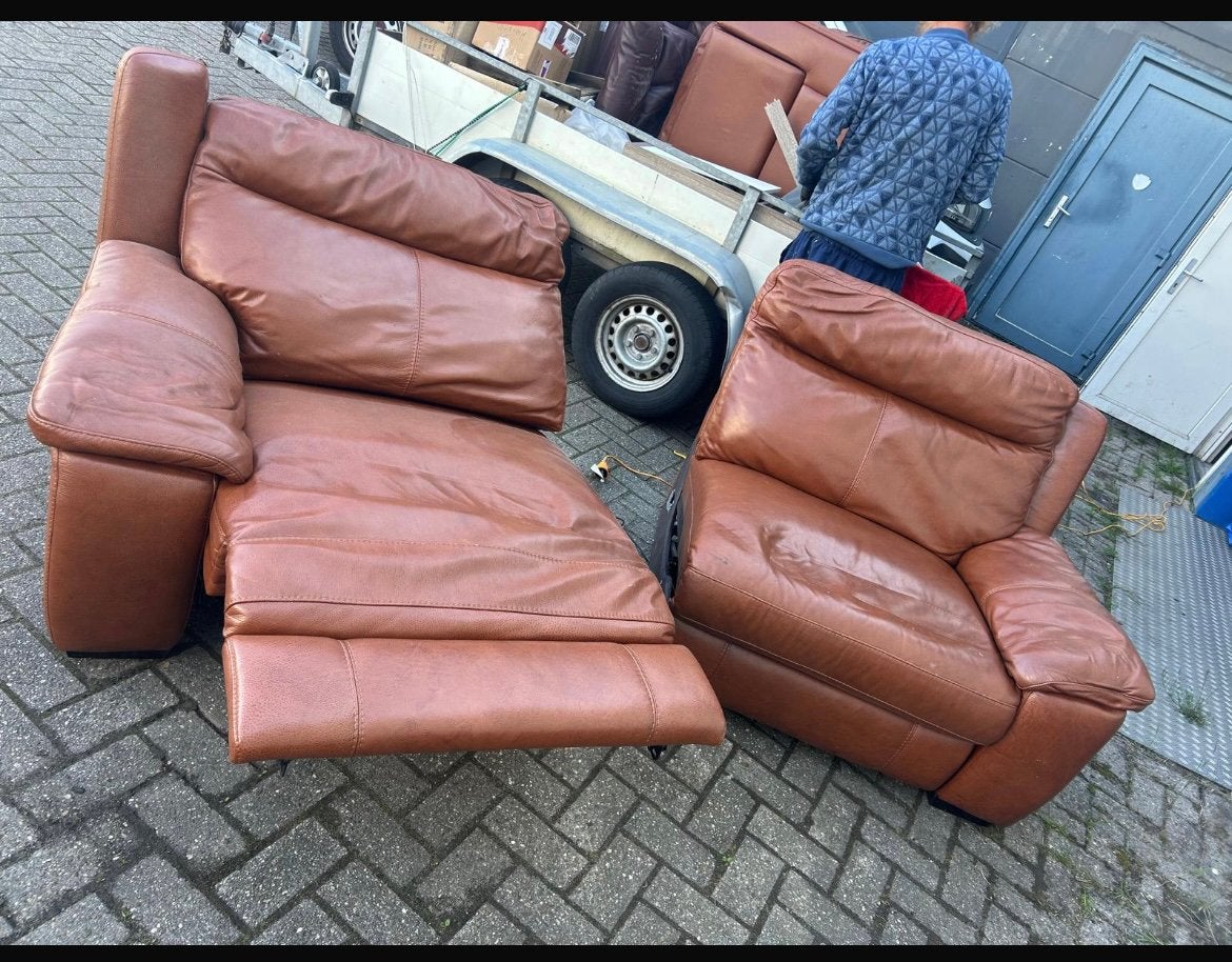 Bieden….Grote cognac kleurige uitklapbare bank…, Gebruikt, 100 tot 125 cm, Tweepersoons, Leer