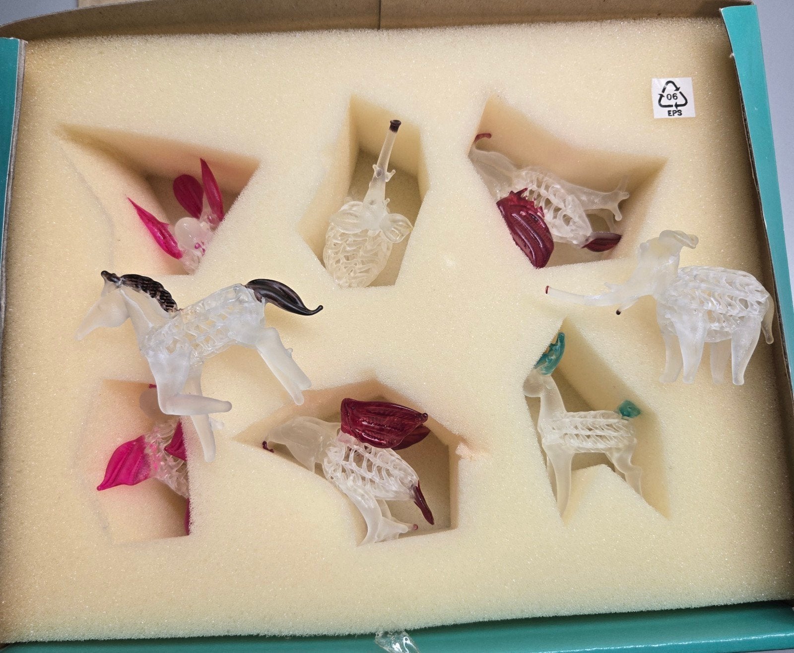 Glazen ornamenten dieren Set 8 Dierenfiguren, Ophalen of Verzenden, Zo goed als nieuw, Dier