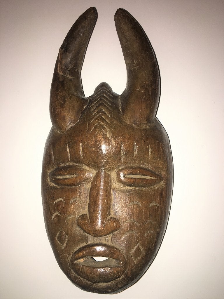 Masker Afrika Houtsnijwerk Scarificaties, Antiek en Kunst, Kunst | Niet-Westerse kunst, Ophalen, Masker, 35 cm, Hout