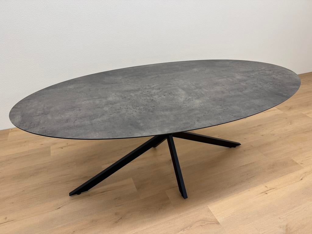 Ovale eettafel HPL Steen 200x100 - Direct Leverbaar, 100 tot 150 cm, 200 cm of meer, Ophalen of Verzenden, Zo goed als nieuw