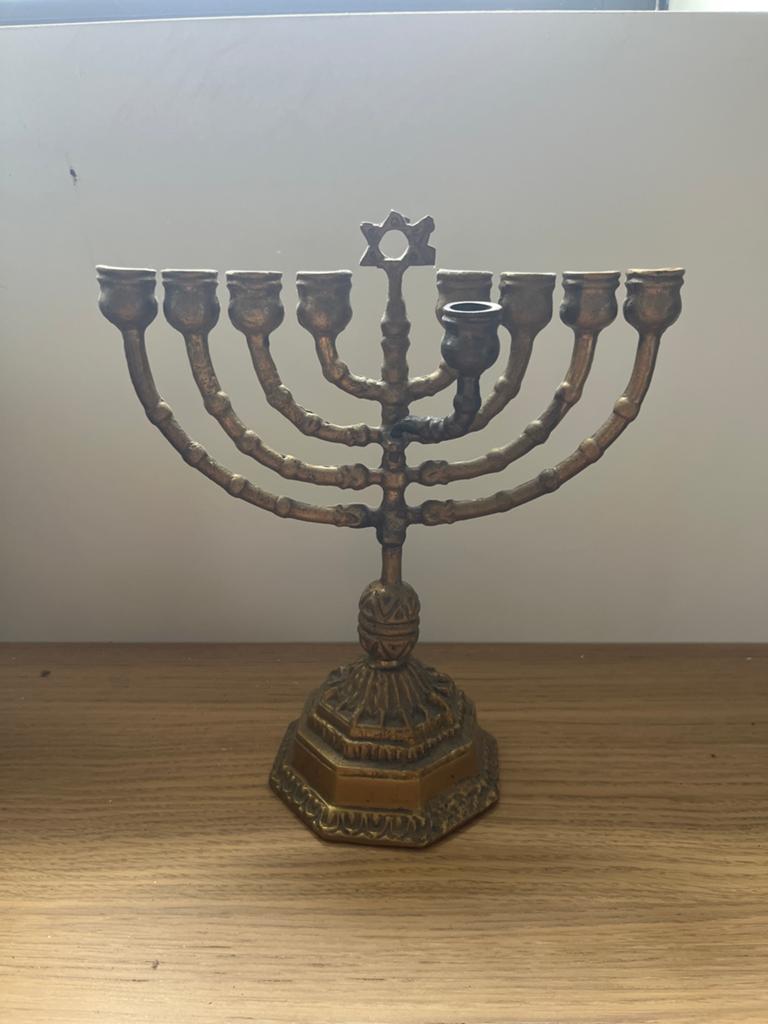 Vintage koperen Joodse Chanoeka kandelaar - 30 cm, Ophalen of Verzenden, Koper of Brons