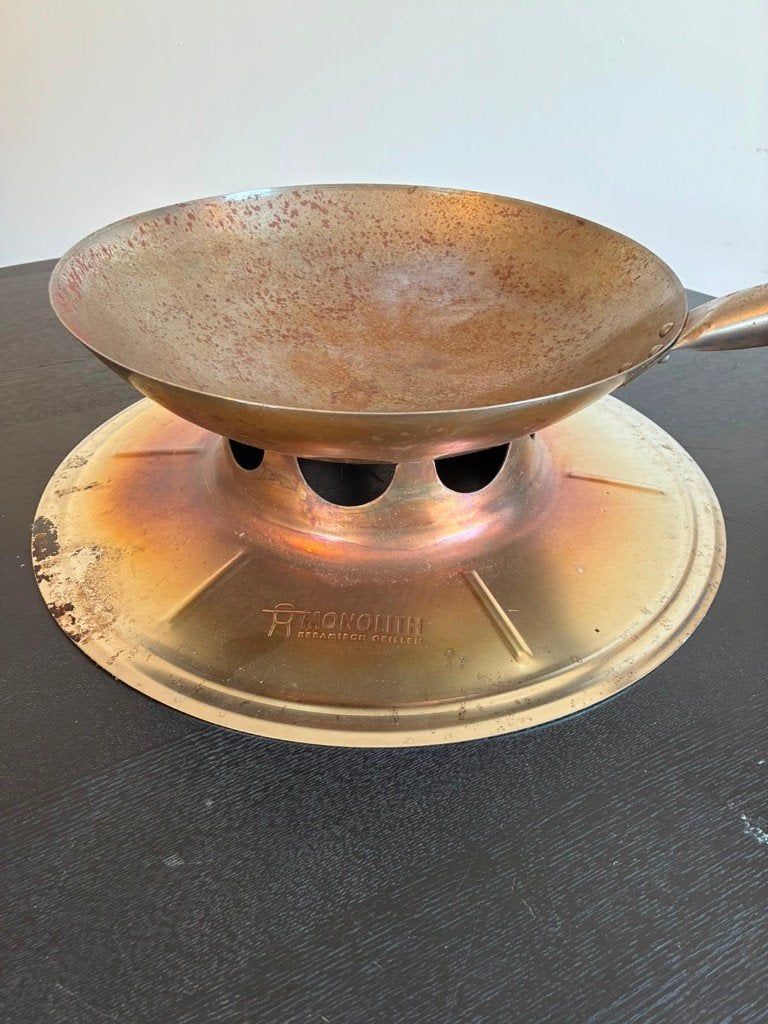 Monolith Wokset – wokhouder + stalen wokpan ZGAN, Info@monotlith.nl, Gebruikt, Ophalen of Verzenden, Monolith