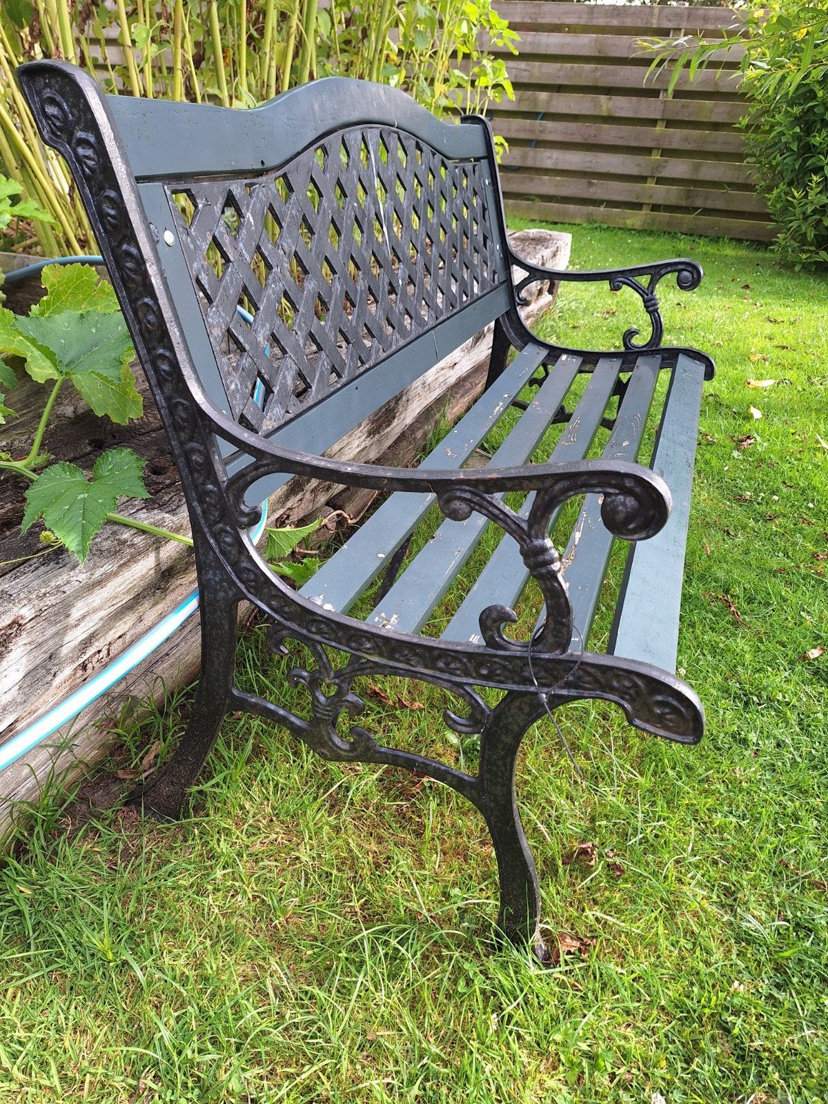 Tuinbank met gietijzeren frame, Tuin en Terras, Tuinbanken, Ophalen, Gebruikt, Overige materialen
