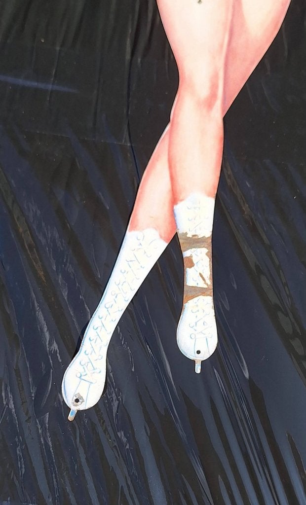 Vintage Veedol pin up girl, olie reclamebord️., Reclamebord, Gebruikt, ., Ophalen of Verzenden