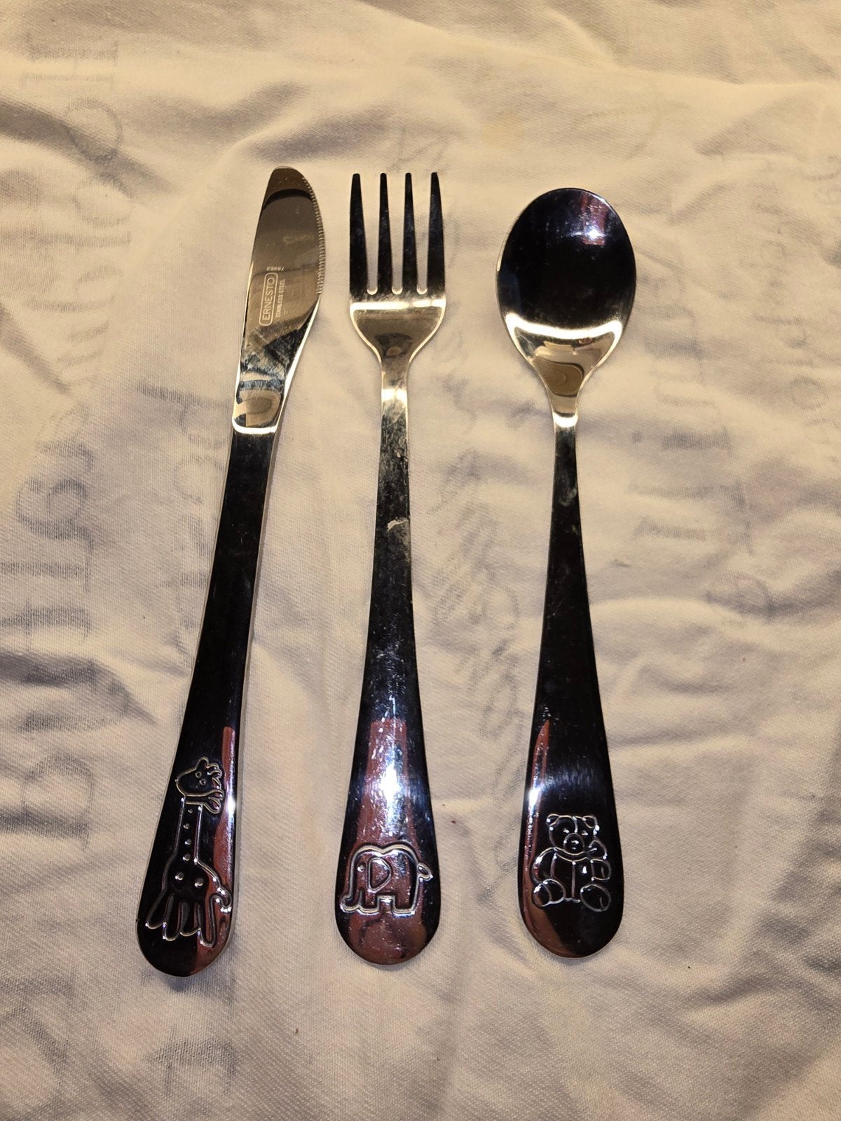 Ernesto Kinderbestekset RVS - Giraffe, Olifant, Beer, Ophalen of Verzenden, Rvs of Chroom, Bestekset