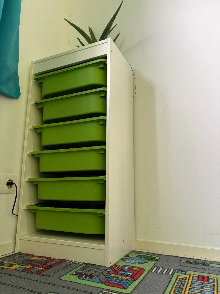 IKEA trofast wit met 6 groene bakken, Ophalen, Overige typen, Zo goed als nieuw, Wit