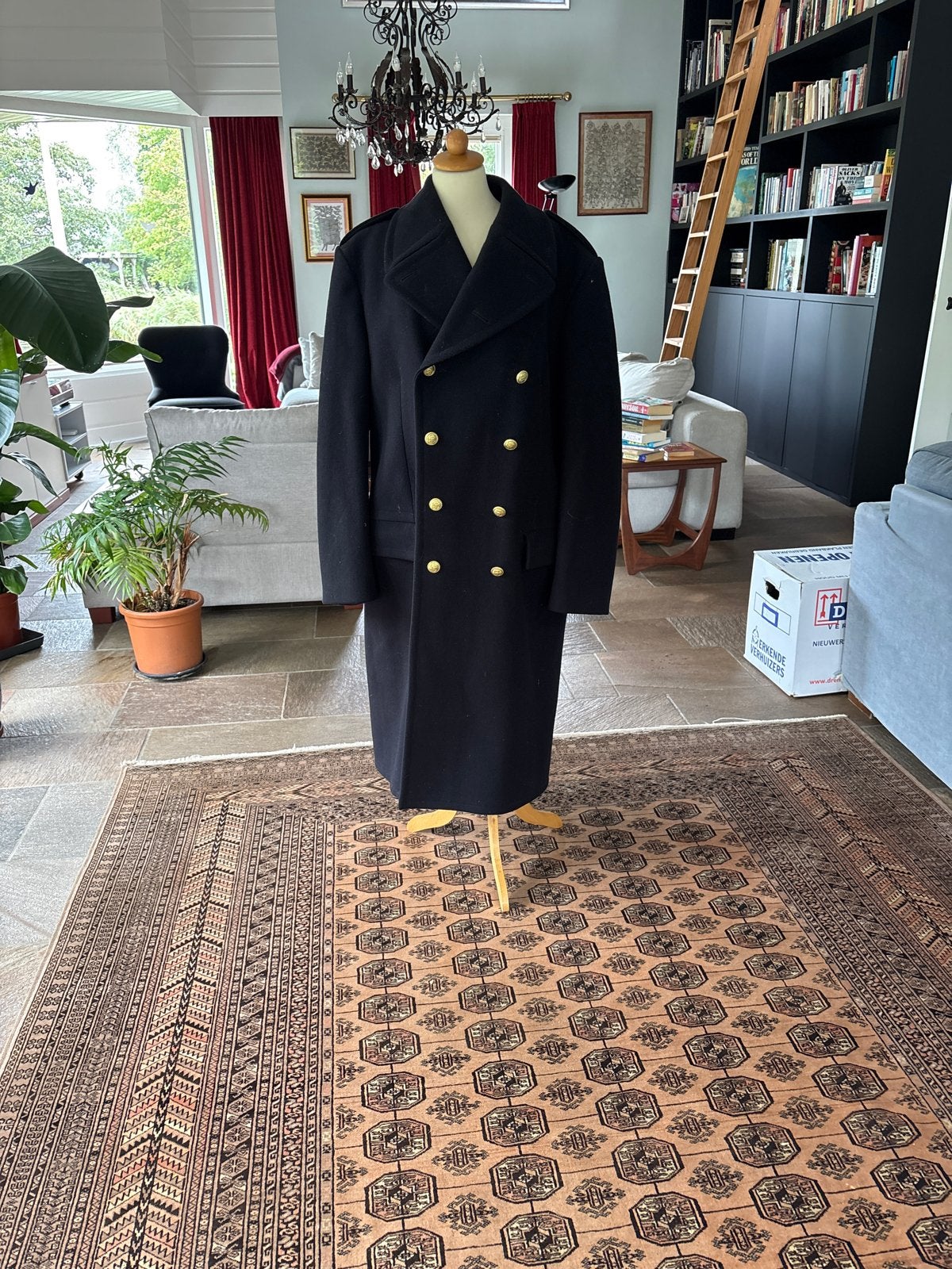 Heren marine wollen overjas - Hedex - Maat 50 (M), Ophalen, Zo goed als nieuw, Maat 48/50 (M), Zwart
