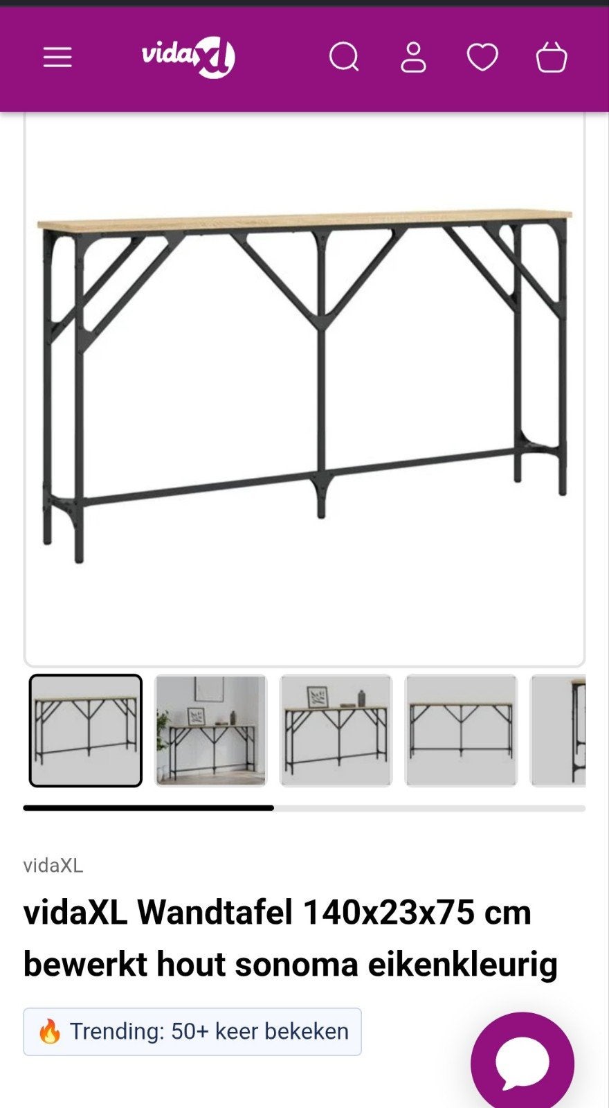 2  nieuwe vidaXL Wandtafels 140x23x75 cm sonoma eikenkleurig, Huis en Inrichting, Tafels | Sidetables, Ophalen, 25 tot 50 cm, Rechthoekig