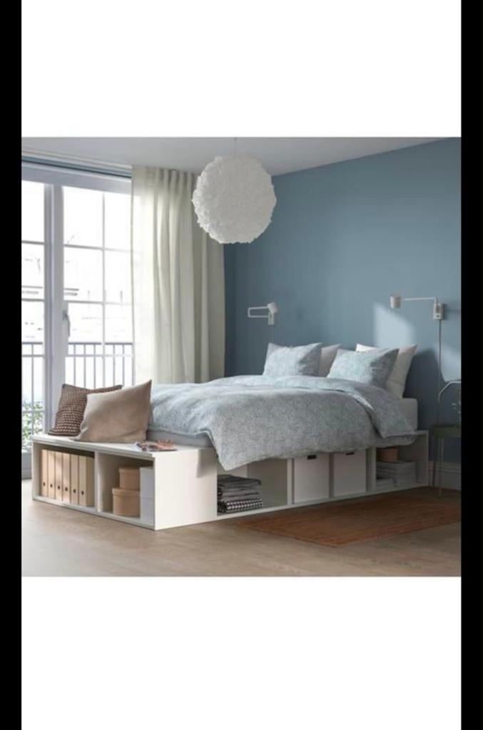 IKEA MALM bedframe met opbergruimte (excl. lattenbodem), Ophalen, Gebruikt, Wit, Tweepersoons