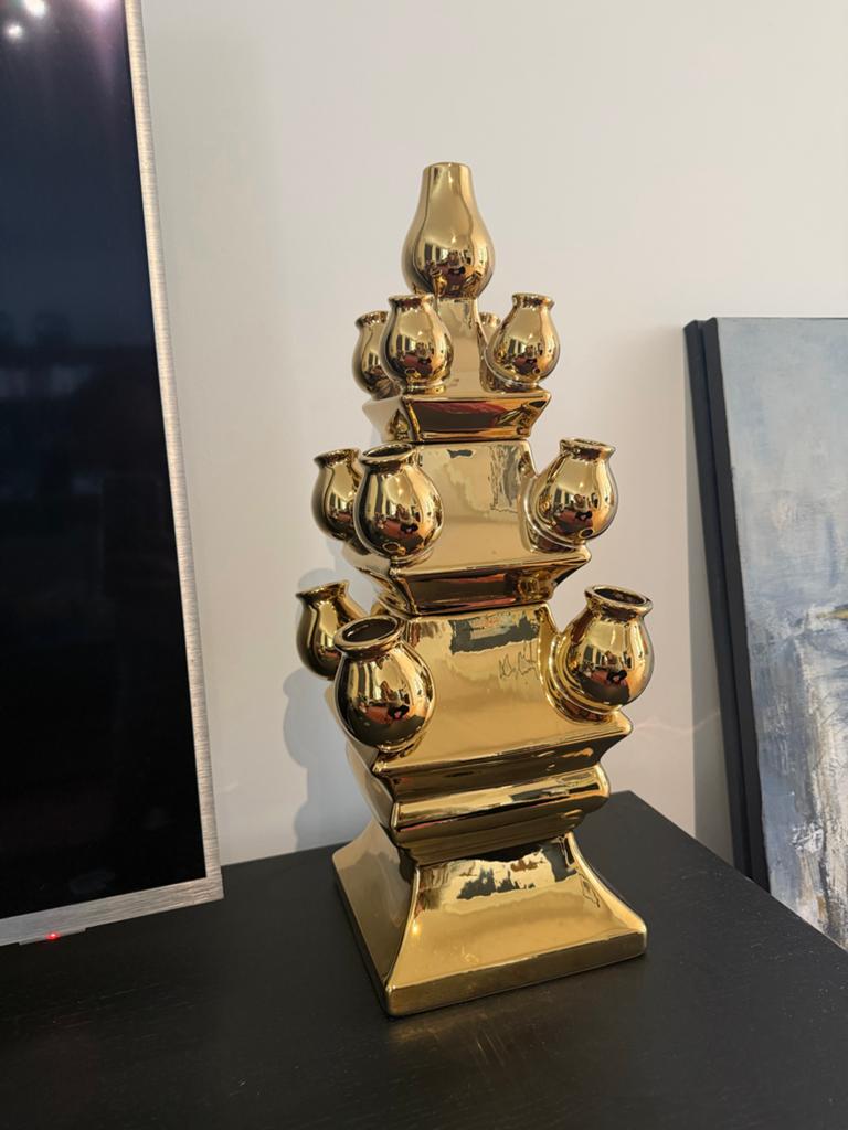 Heinen Delfts Blauw - Tulpenvaas Goud 3-delig XL - 51cm, Overige kleuren, 50 tot 75 cm, Aardewerk of Porselein, Nieuw
