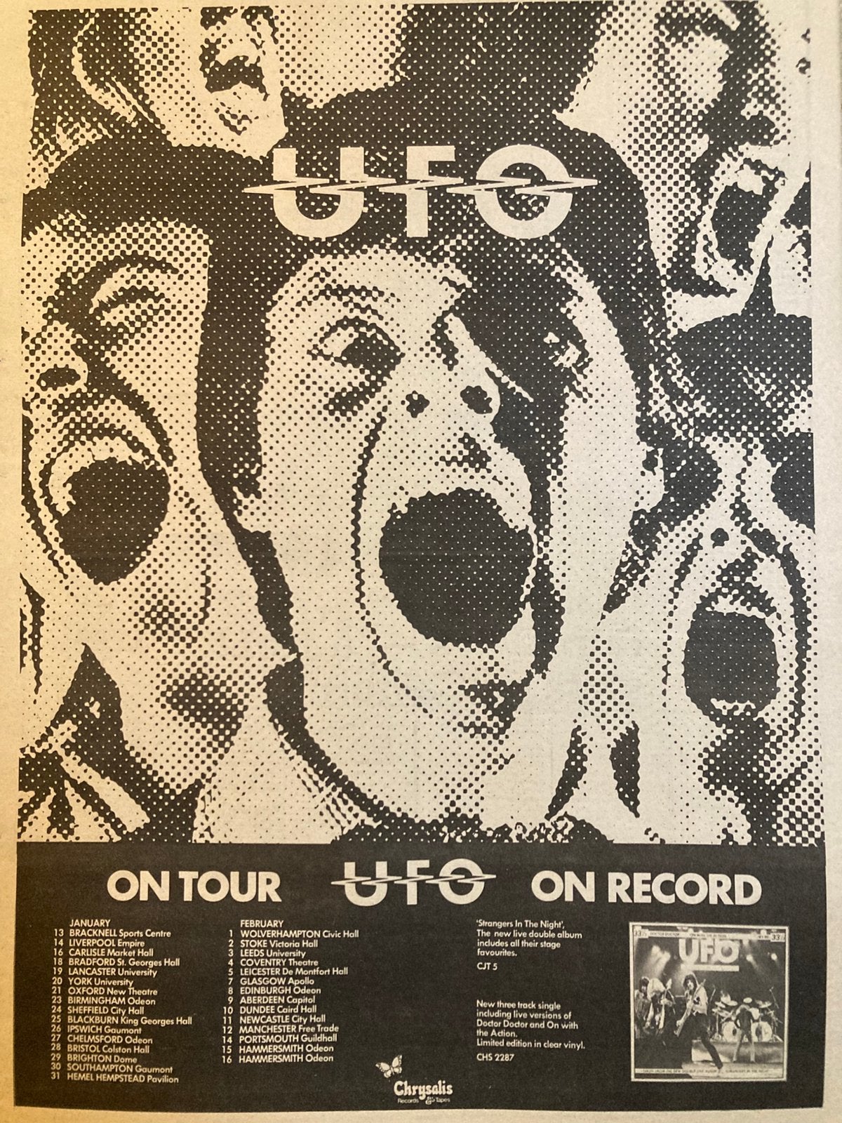 Paginagrote A3 advertentie UFO Strangers In The Night tour, Cd's en Dvd's, Ophalen of Verzenden