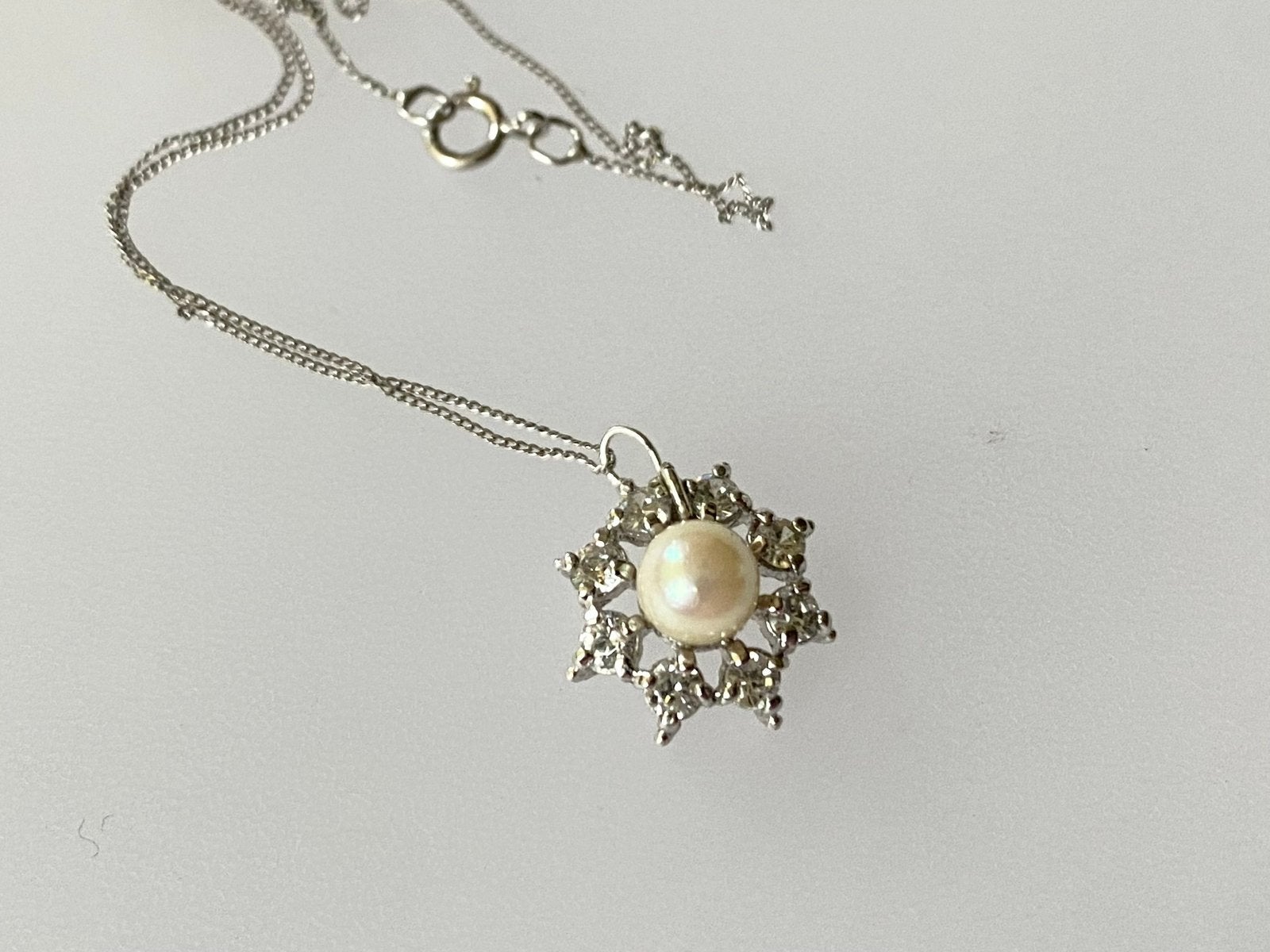 Ketting goud zilver parel, Verzenden, Wit, Zo goed als nieuw, Met edelsteen