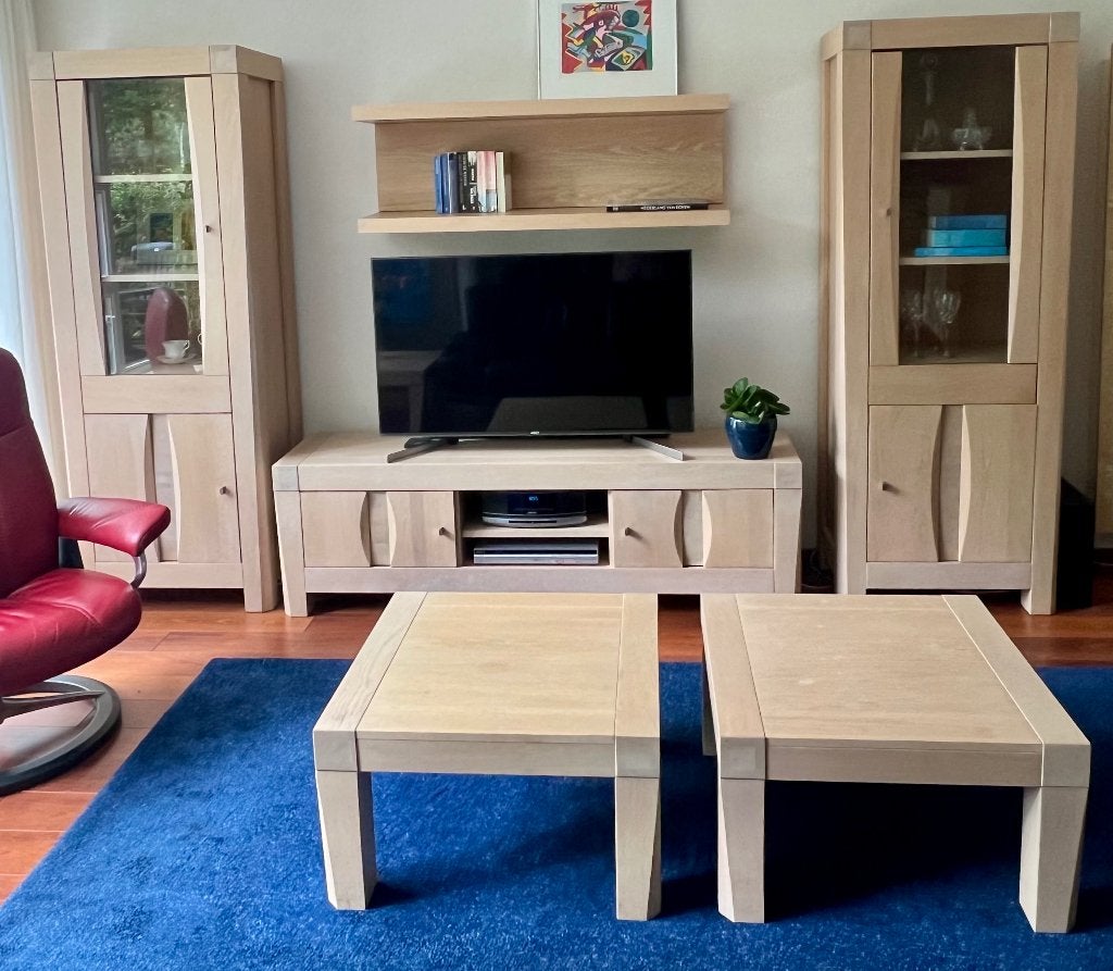 Complete en robuuste massief eiken whitewash woonkamer set, Ophalen, Zo goed als nieuw