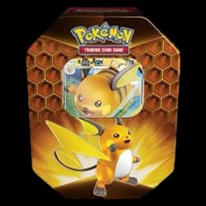 Pokémon Hidden Fates Raichu GX Tin, Hobby en Vrije tijd, Verzamelkaartspellen | Pokémon, Ophalen of Verzenden, Zo goed als nieuw