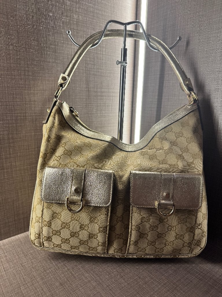 Gucci Abbey Y2K Schoudertas Beige GG Supreme Monogram, Ophalen of Verzenden, Gebruikt, Beige, Handtas