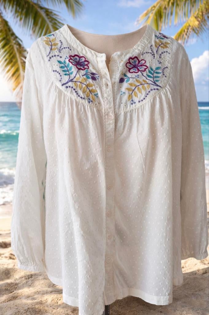 Witte blouse met borduursel Gudrun Sjoden, Ophalen of Verzenden, Zo goed als nieuw, Maat 42/44 (L), Wit