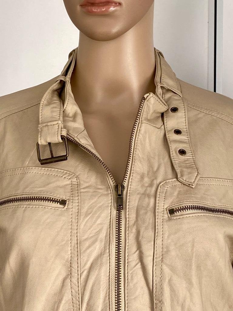 H285 Expresso maat 40=M immitatie-leren jasje jack colbert, Maat 38/40 (M), Expresso, Beige, Ophalen of Verzenden