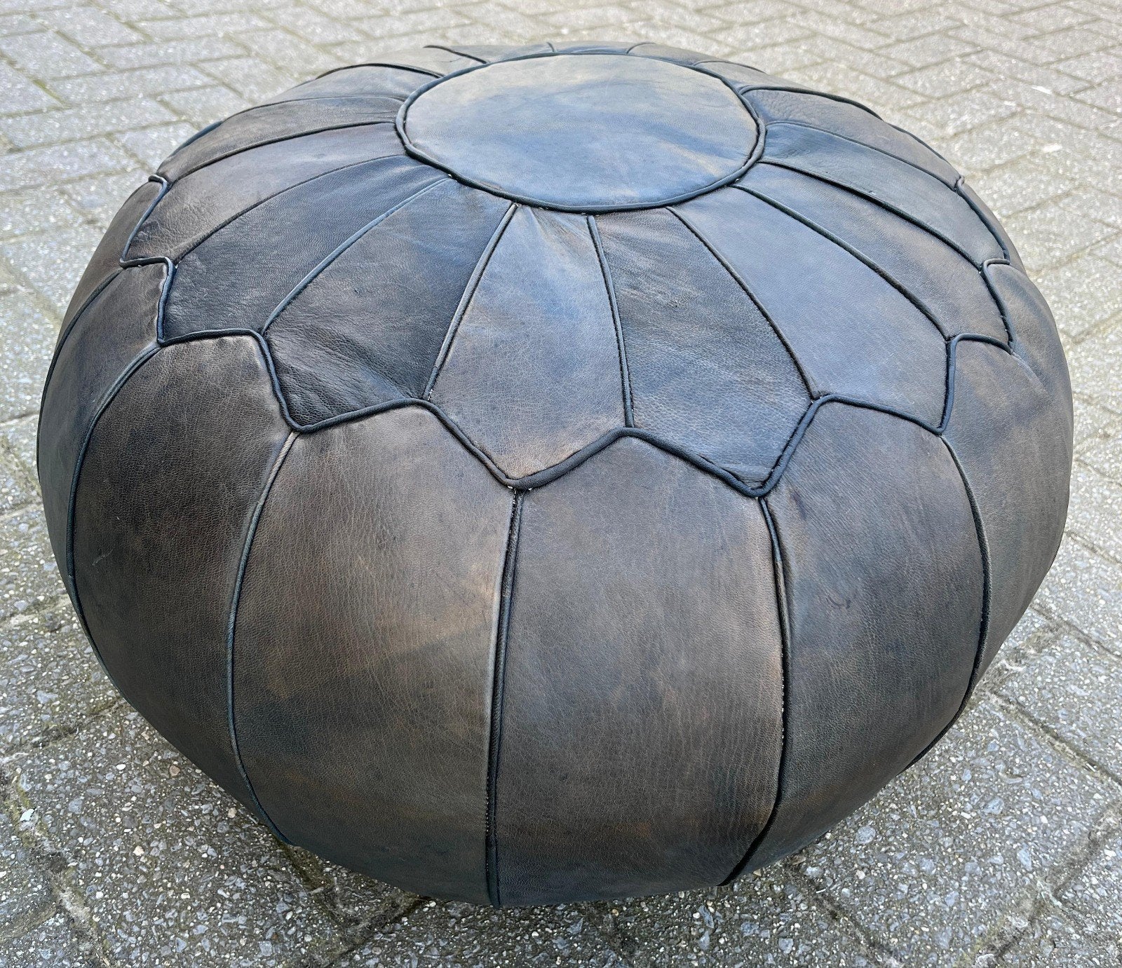 nieuwe Marokkaanse handgemaakte leren poef, gevuld, Minder dan 50 cm, Rond, Nieuw, Ophalen of Verzenden