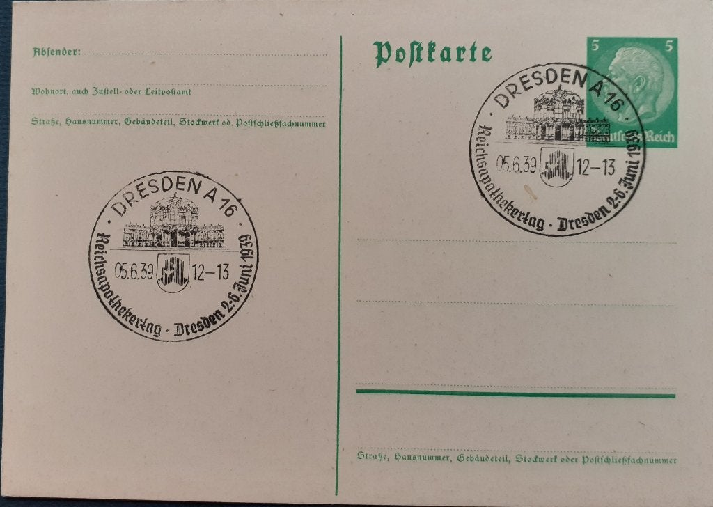Deutsches Reich Briefkaart 1939 Dresden Reichsapothekertag, Ophalen of Verzenden, Briefkaart
