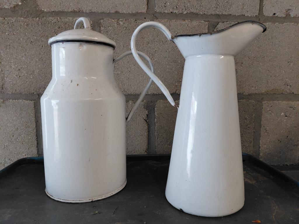 Set van 2 antieke emaille kannen, Ophalen of Verzenden