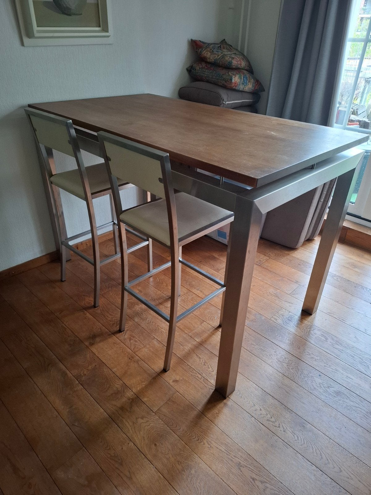 Design Bartafel met 4 barkrukken, Ophalen, Gebruikt, 90 cm of meer, 4 krukken