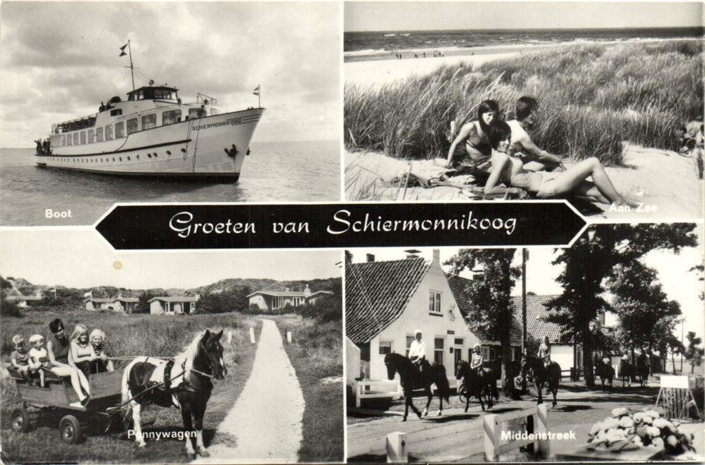 Groeten van Schiermonnikoog - 4 afb o.a. boot dorp - 1968 ge, Verzamelen, Ophalen of Verzenden, 1960 tot 1980, Gelopen, Friesland