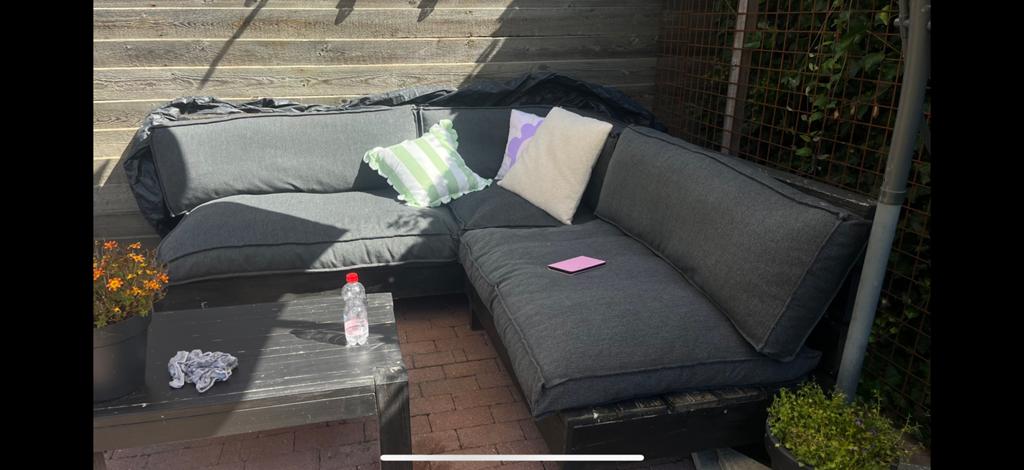 Steigerhouten Loungeset + palletkussens, Gebruikt, Meer dan 8 zitplaatsen, Steigerhout, Ophalen of Verzenden