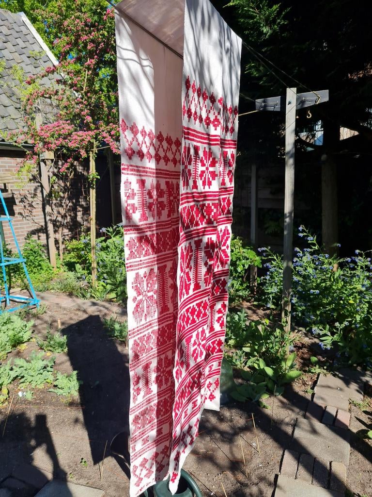 Antieke loper doek linnen handwerk, Antiek en Kunst, Ophalen of Verzenden